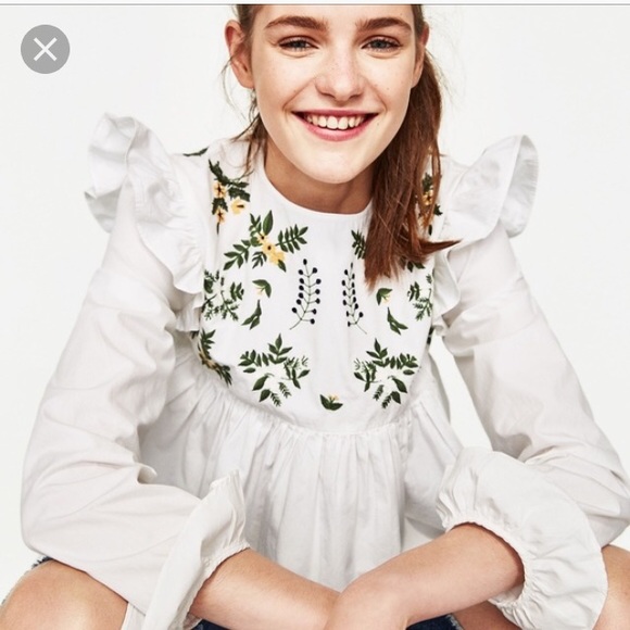 Zara Tops - Zara embroidered ruffle top